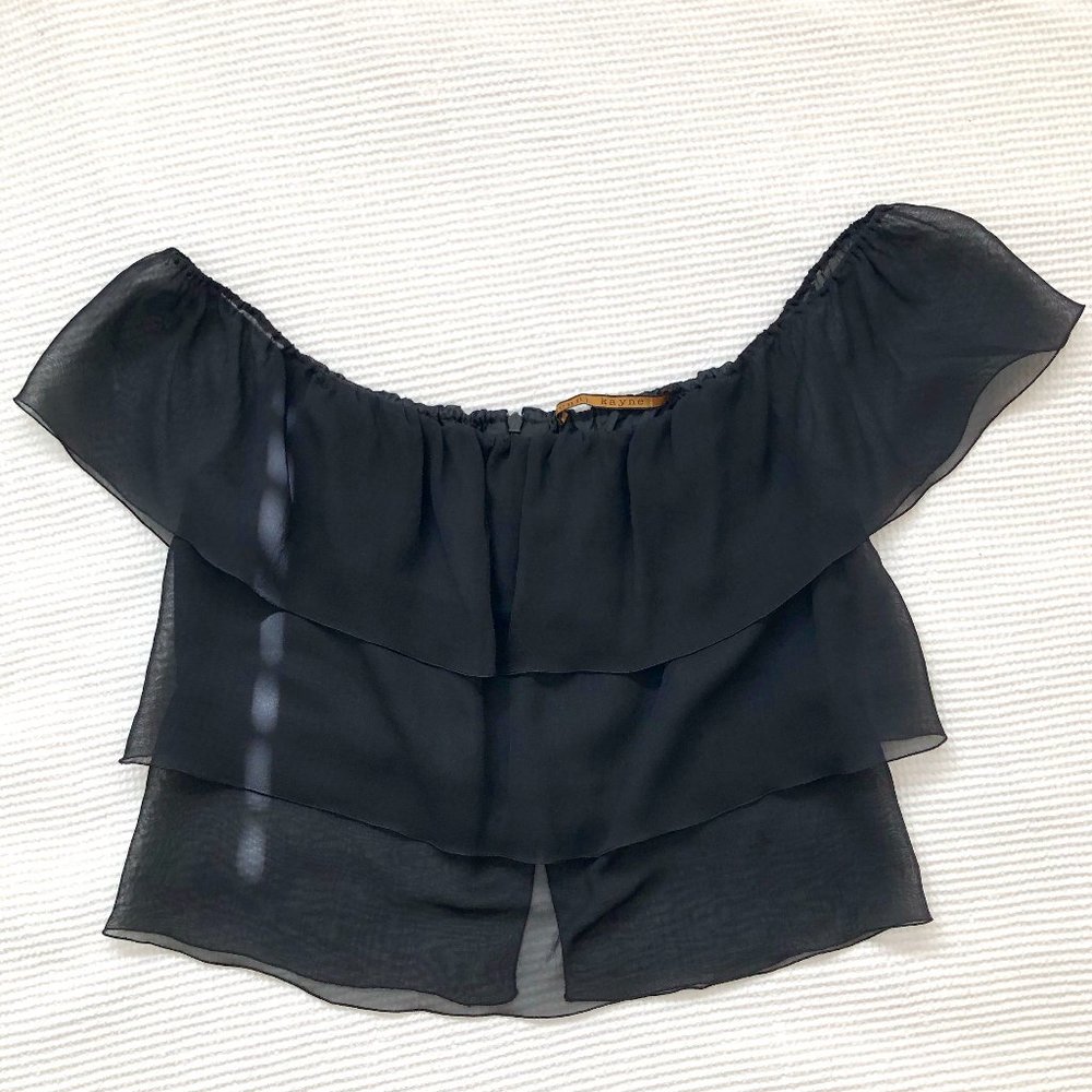 Jenni Kayne Silk Tiered Ruffle Off Shoulder Top